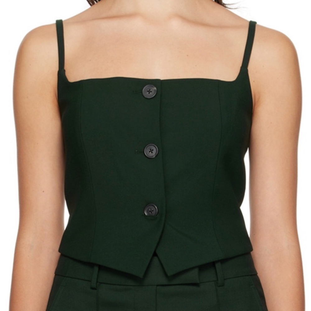Helmut Lang Dark Green Button-Up Crop Top
